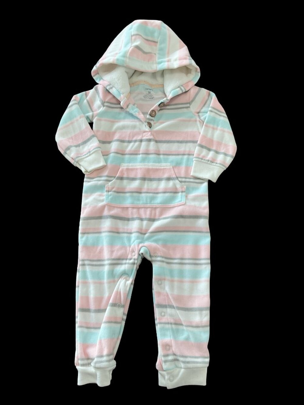 👣 5/$25 - Pink/White/Blue Striped Hooded Jumpsuit w/ Kangaroo Pocket